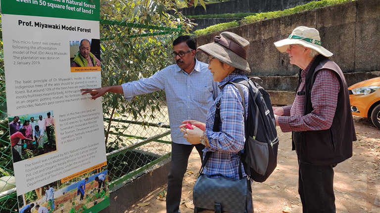 Dr. Fujiwara Kazue and Dr. Elgene O.Box of Prof Miyawaki 's Team exploring Miyawaki forest at Kanakakunnu